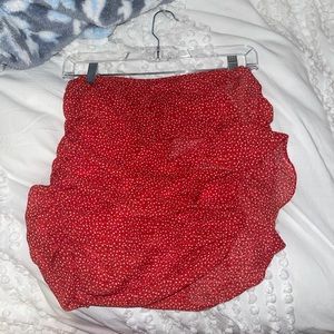 Bright red polka dot ruched skirt